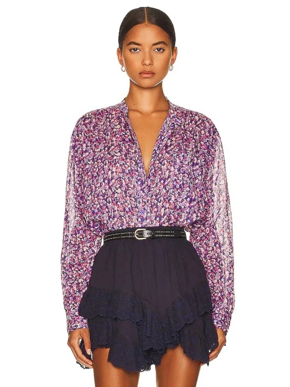 Isabel Marant Etoile Mexika Buttondown Shirt in Violet Floral Size 4 Cottagecore
